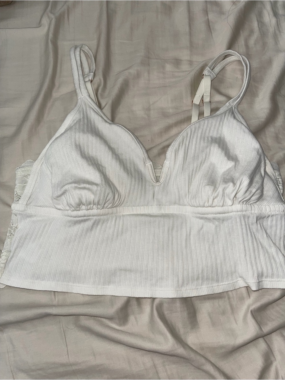 aerie White Ribbed Lace-Back Bralette